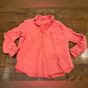 Frank & Eileen LAB Coral Raw Hem Snap Front Sweatshirt Top Large USA Made